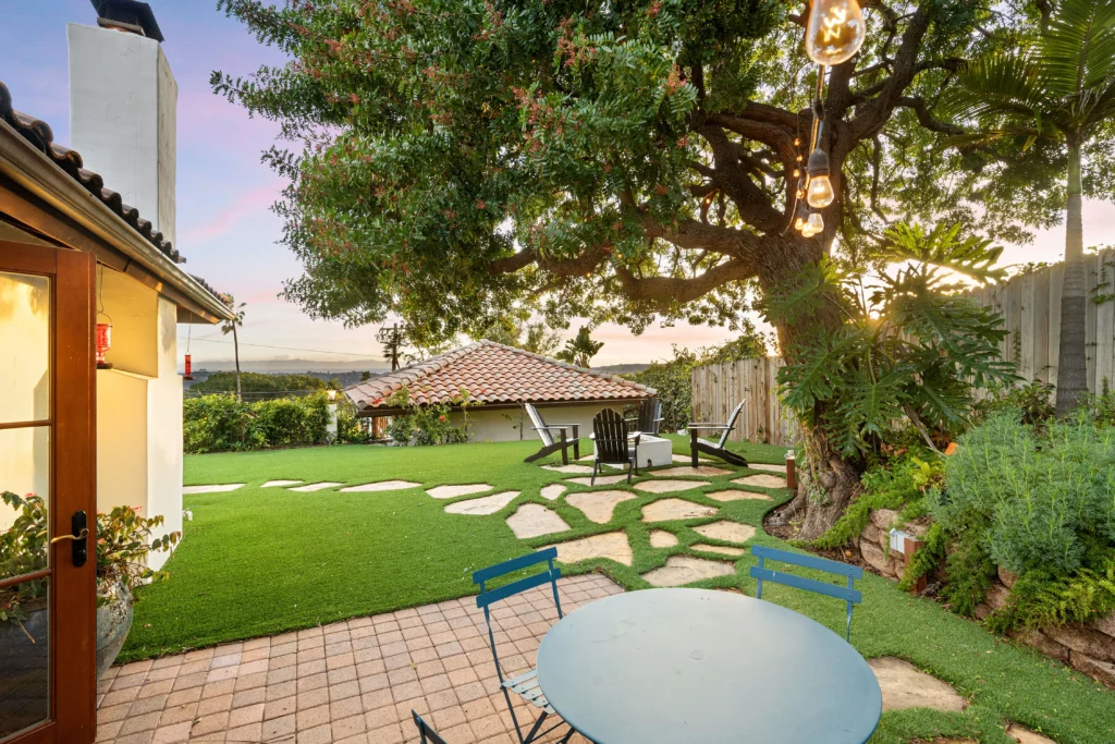 idyllic outdoor patio with lush garden at sunset 2026 03 18 16 15 53 utc